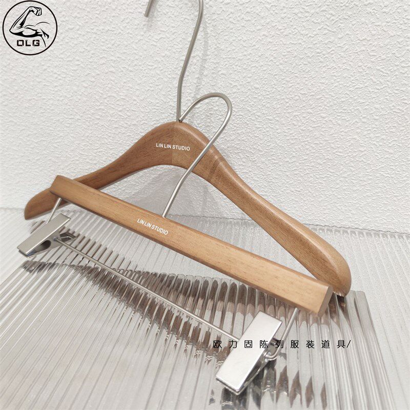衣架服装店专用防滑无痕橡木衣撑裤夹胡桃色实木防掉高档木质裤架