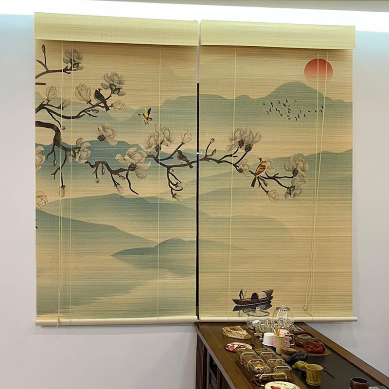 竹帘卷帘隔断帘门帘遮光免打孔电动升降窗K帘玄关挂帘屏风帘来图