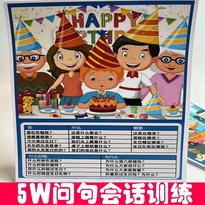 5W问句卡\会话训练图卡通看x图回答问题语言康复自闭症发育迟缓益