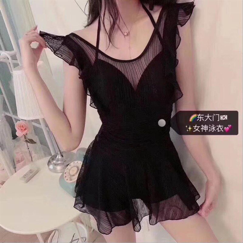 大码东大门温泉泳衣女裙q式连体保守钢托聚拢ins遮肚温泉胖MM泳装