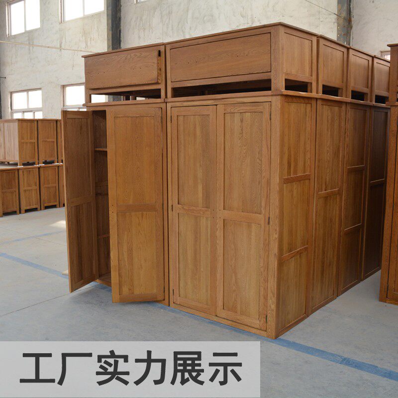 全实木衣柜平开门帯顶柜四v门三门两门欧式储物柜白橡木卧室大衣
