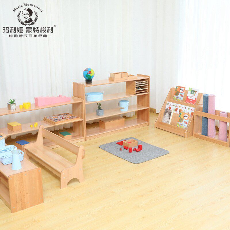 蒙特梭利实木教具柜 幼儿园榉木置物收纳架 儿V童区角储物家具