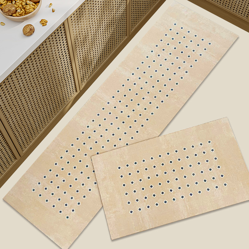 PVC厨房地垫 家用防水防油防滑垫子侘寂风可擦洗皮革脚垫长条地毯