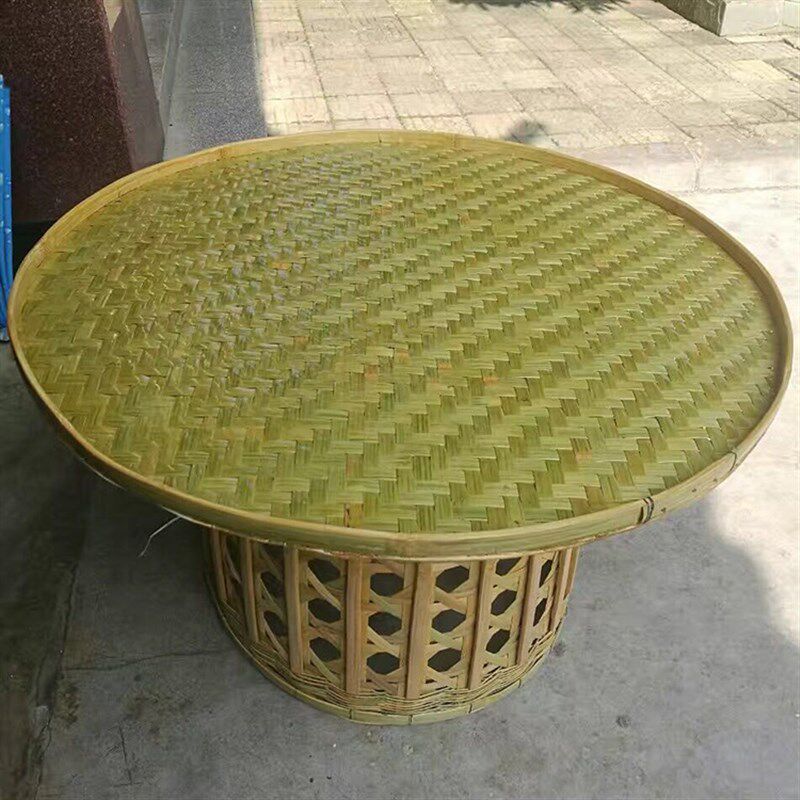 德宏新款傣族竹编圆桌 方桌子手工编织饭桌茶具工艺品摆件家居饰