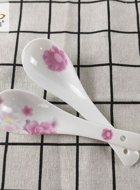 滨海花语唐山骨质瓷餐具r时尚小调羹花色陶瓷勺子汤勺饭勺陶瓷小