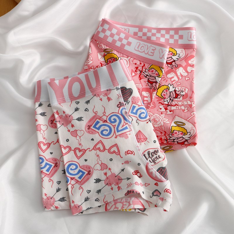 粉色内裤男款纯棉印花潮流透气送男友四角裤青少年可爱卡通平角裤