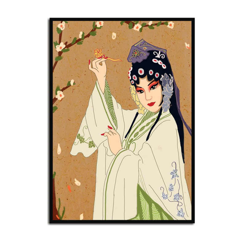 背景餐馆京剧墙壁框饭店花旦脸谱挂画戏曲有人物川剧火锅店装饰画