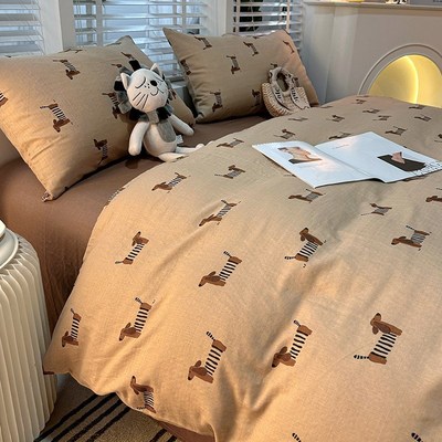 a类双层纱儿童卡通四件套全棉床H单被套床上用品三件套男孩