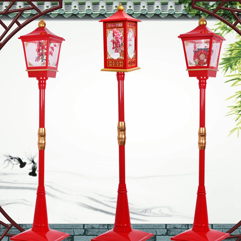 圣诞节装饰品飘雪路灯摆件新年春节挂饰财神炮仗大型橱窗场景布置