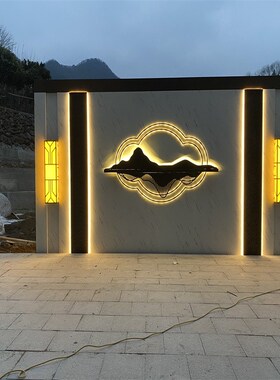 定制新中式不锈钢屏风隔断园林庭院别墅影壁墙金属格栅流水景观墙