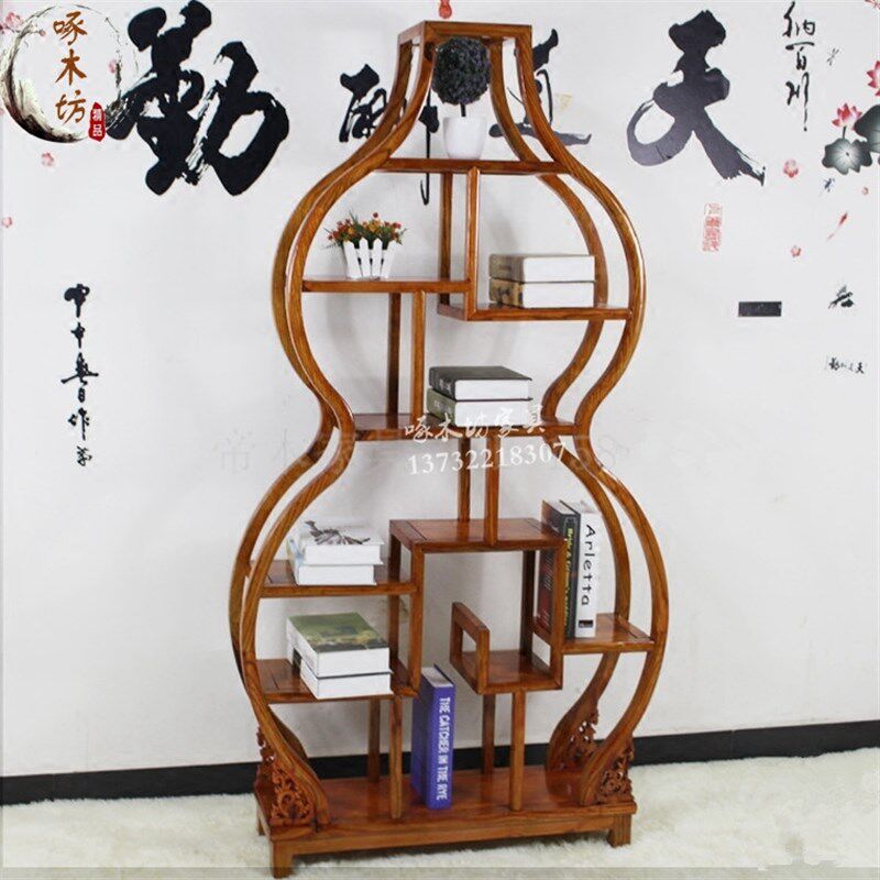 葫芦博古架 中式仿古实木博古架多宝阁玄关架隔R断明清南榆木家具