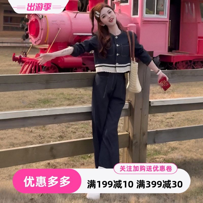显瘦新款蕾e丝爆款时尚独特小套装两件洋气2025设计感香风秋拼接