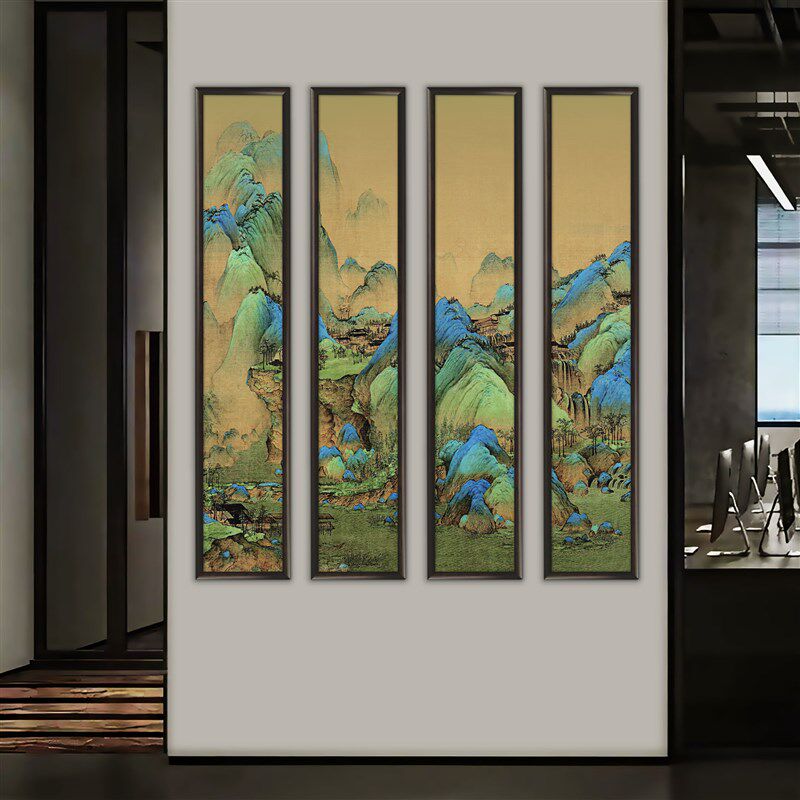 四条屏千里江山连副画铜版画雕刻画玄关画屏风画Z家庭装饰画