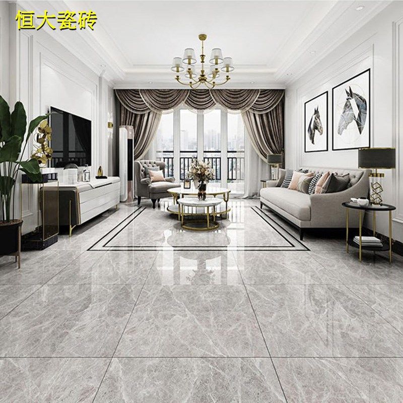 全瓷客厅地板砖全抛釉600X600防滑B地砖卧室玻化砖800x800通体瓷