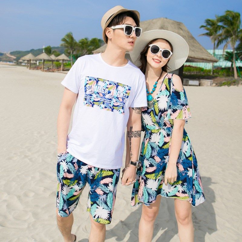 不一样沙滩情侣装夏装你衣我裙三亚旅游蜜月海边度假大码亲子套装