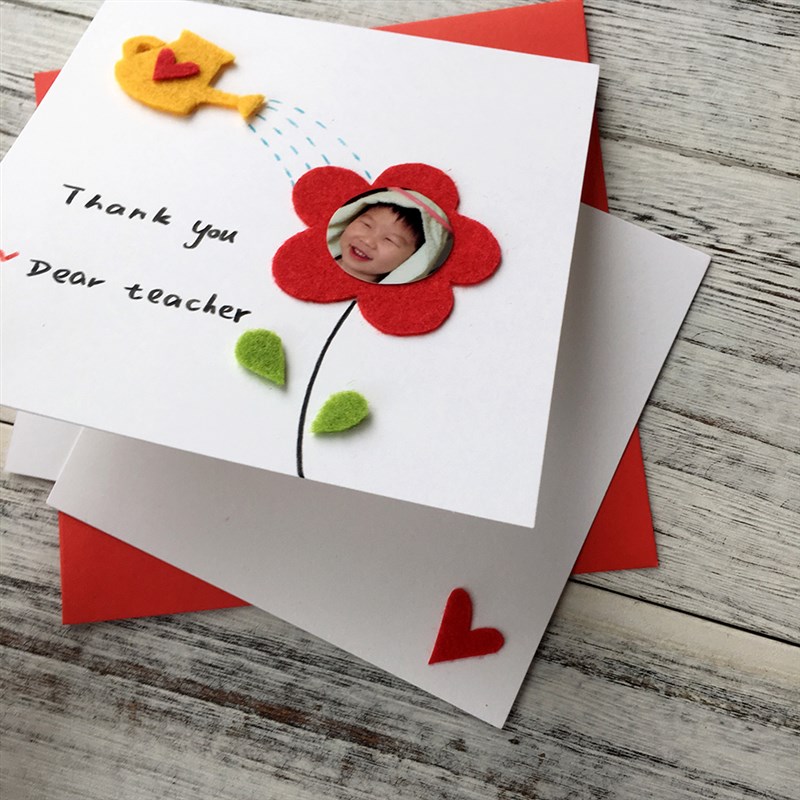 小花照片卡教师节手工贺卡 老师贺卡 贺卡Diy贺卡定制JZ29