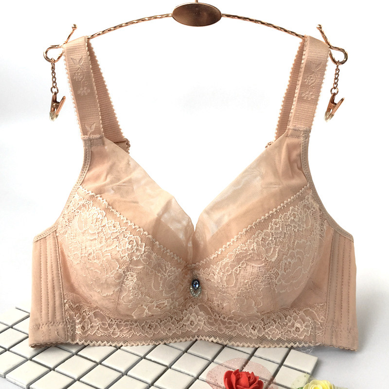 内衣女夏超薄款文胸罩无钢圈大码大胸显H小聚拢调整型收副乳防下