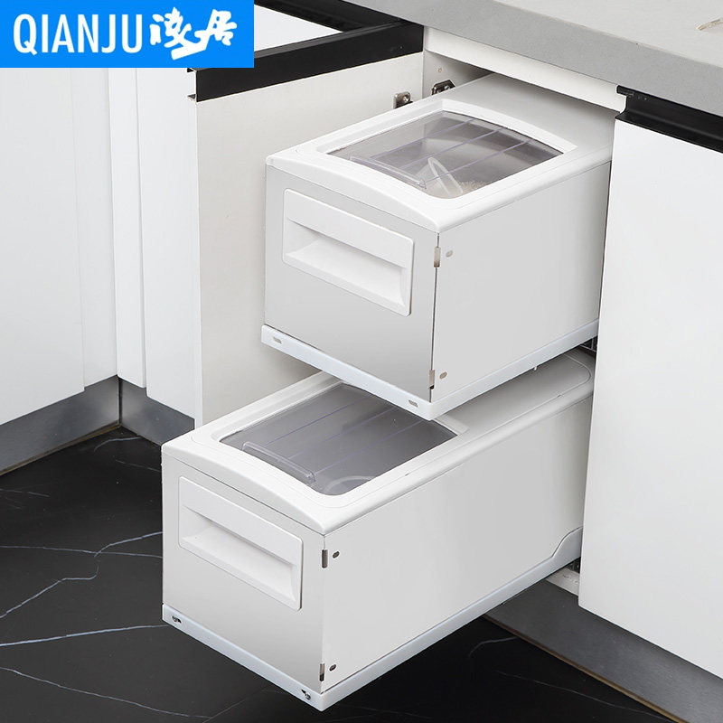 浅居嵌入式不锈钢米箱储米桶厨房橱柜米缸米面粉箱抽屉式米柜双层