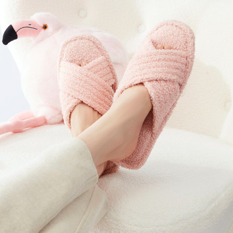 女冬季保暖泰迪绒室内家居软底家居拖鞋防水防滑静音简Z约厚底不