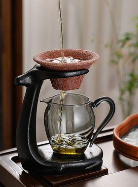 玻璃公道杯茶滤网一m体陶瓷无孔过滤茶漏三件套茶水分离分茶器茶