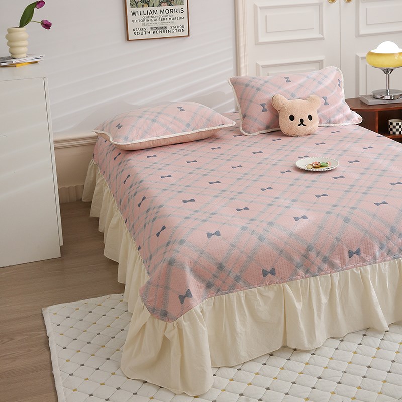 母婴级!三层纱布提花2024新款全棉三件套床盖花边床单凉席子