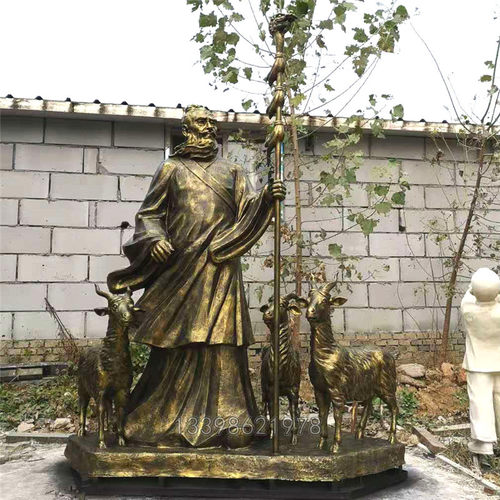 苏武牧羊玻璃钢仿铜雕塑放羊人历史典故放牧人物雕像牧民铜像订制