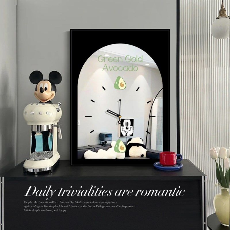 黑白高级桌面镜子装饰画小众艺术卧室床头钟表挂画玄关柜镜面摆画,家居饰品,镜面画,淘宝优惠券,粉丝福利购,淘宝优惠卷