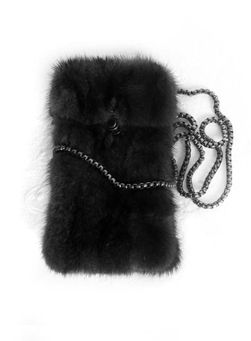 【1-21】水貂毛手机包女链条斜挎包迷你百搭黑色小包BB50295