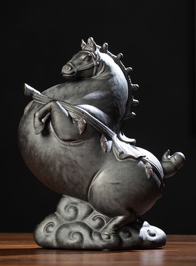 王顺生肖陶瓷唐马摆件小号招财客D厅玄关酒柜桌面装饰品办公桌