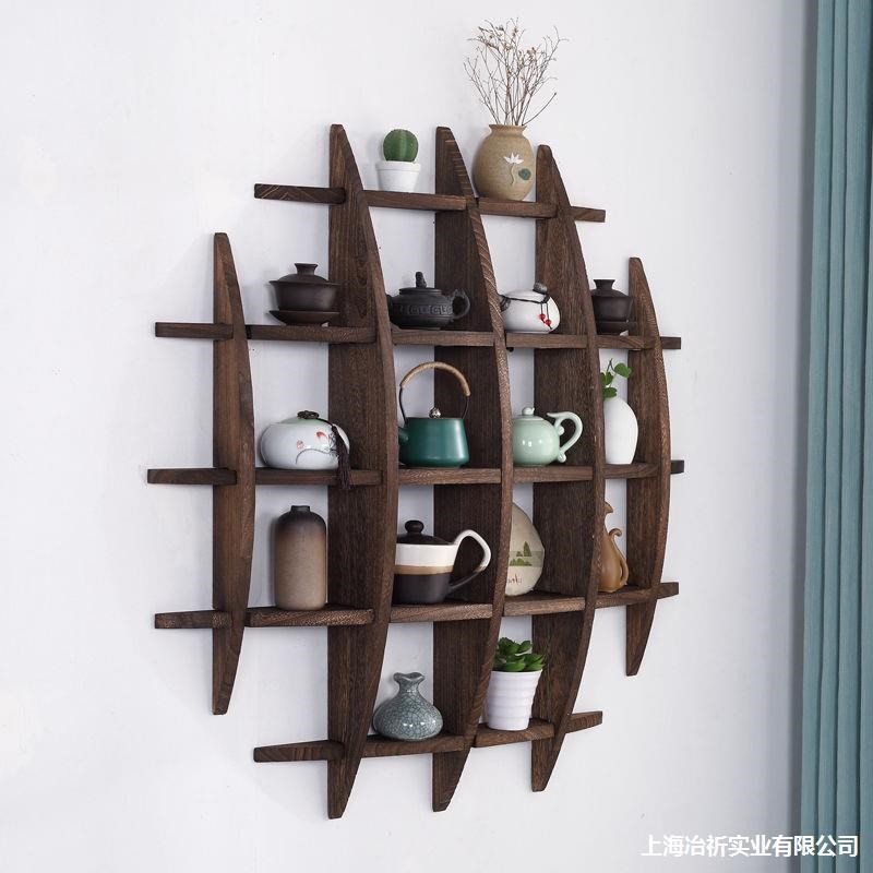 茶具挂柜博古禅意茶杯现代简约展示架中式摆件展T示洞穴置物架博