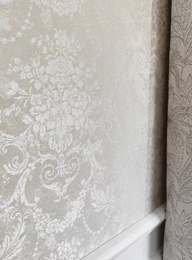 法式轻奢客厅卧室床头电视背景墙大花墙布 欧式米W黄色全屋提花