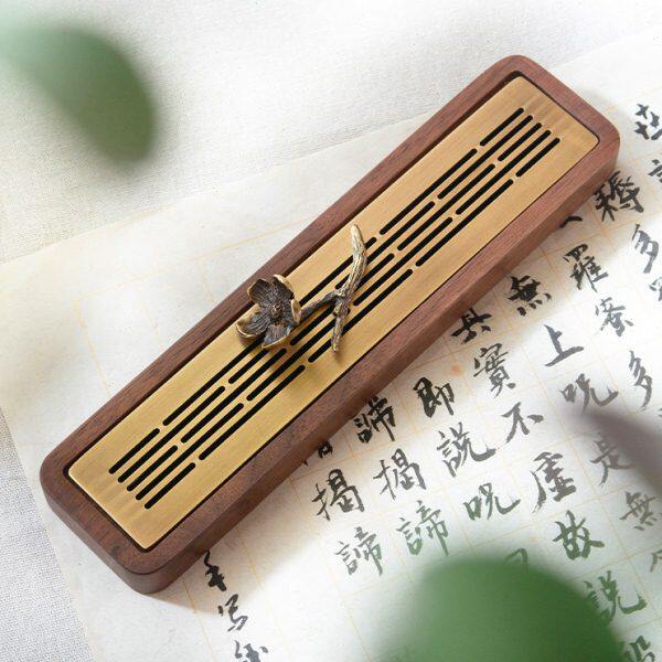 黄铜炉盖黑胡桃实木炉身卧香炉新中式礼品香盒室内家用檀香线香托