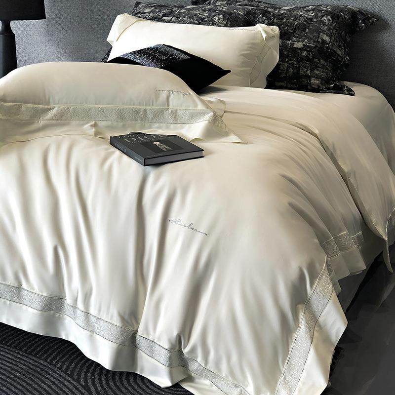 春夏100支LF奶丝天丝四件套镂空花边刺绣烫砖丝滑1.8床品刺绣款