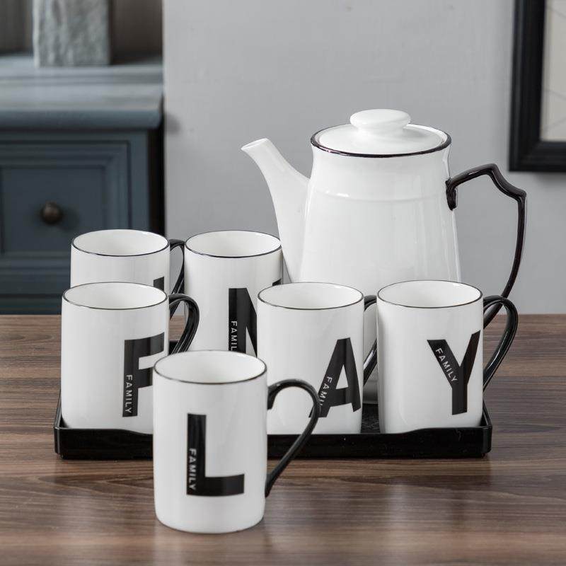 客厅水具套装 数字识别杯茶具套装大冷水壶下午茶杯6杯套装