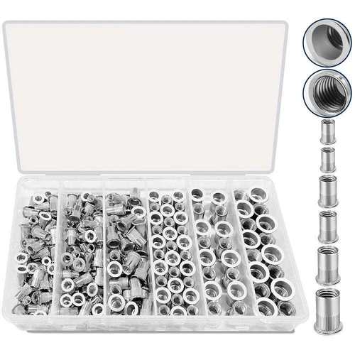 跨境220PCS盒装 6种尺寸/英制304不锈钢铆钉螺纹平头拉铆螺母
