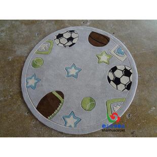 现代简约蓝色海洋帆船圆形手工羊毛客厅茶几地毯儿童房书桌椅子垫