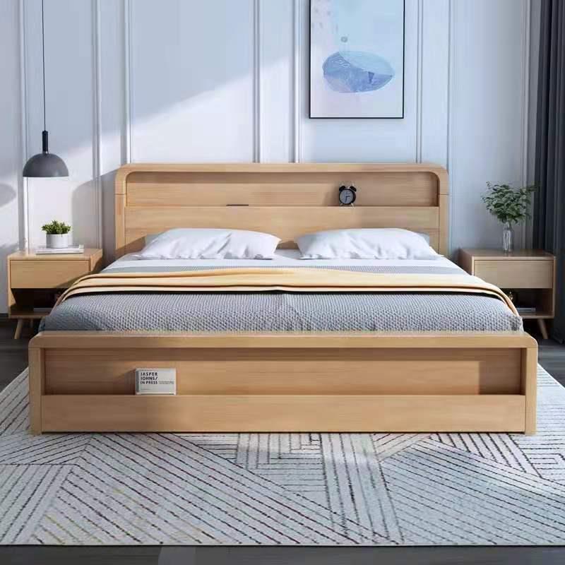 北欧实木床1.8米橡木双人床现代简约抽屉储物床公寓民宿卧室家具