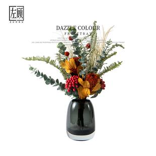 仿真花现代轻奢高档玻璃花瓶整体花艺套装摆花餐桌花茶几书房摆件