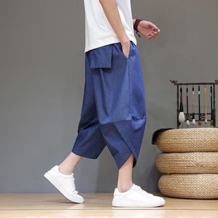 宽松哈伦裤 中国风大码 男裤 七分牛仔裤 灯笼裤 薄款 小脚萝卜裤 男夏季