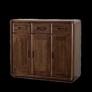 中式黑胡桃全实木三门鞋柜现代简约客厅储物收纳门前柜家用大容量