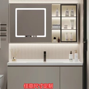 奶油风定制陶瓷一体盆浴室柜组合77公分87厘米97cm107/117洗手台