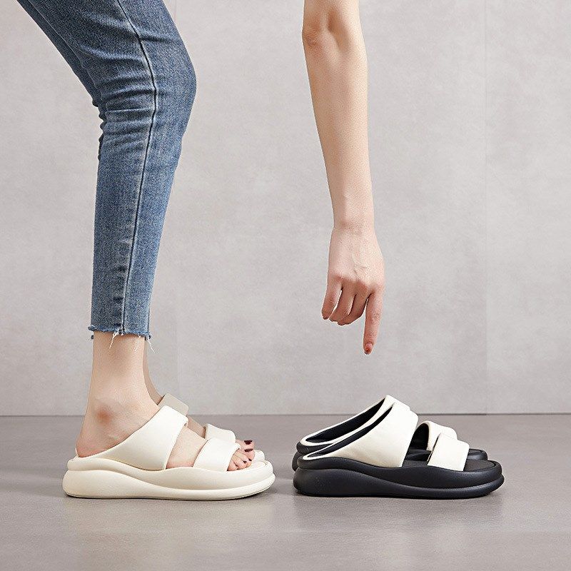 踩屎感一字羊皮拖鞋女夏外穿2023新款面包休闲厚底增高防滑凉拖鞋,女鞋,一字拖,淘宝优惠券,粉丝福利购,淘宝优惠卷