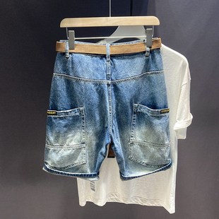 男夏季 男中裤 宽松潮流高端美式 休闲五分裤 多口袋工装 港风牛仔短裤