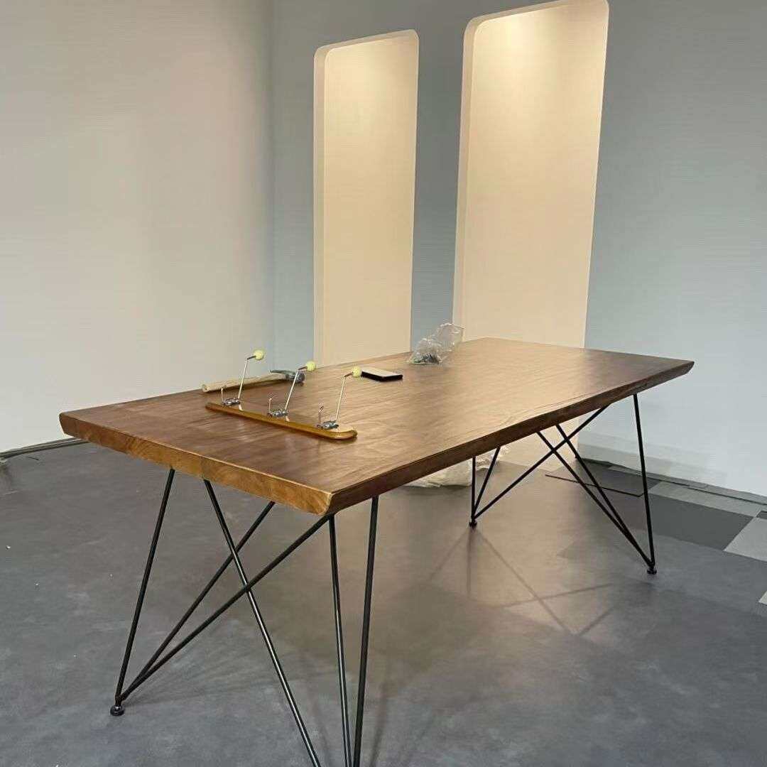 实木桌子中古风展示台服装店中岛台办公桌实木台面吧台桌木板桌