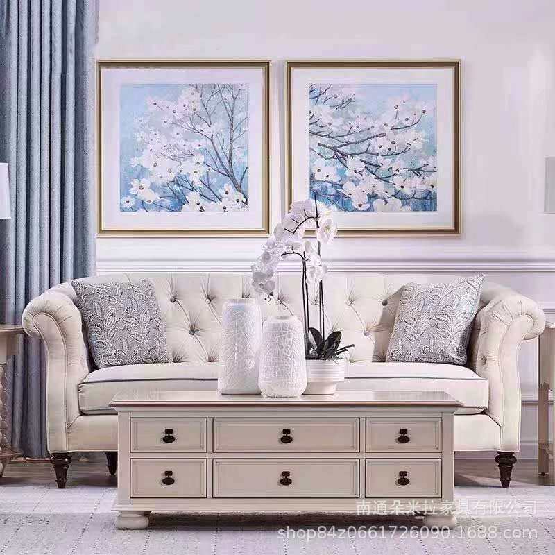 美式乡村 轻奢简约现代客厅布艺沙发实木意氏拉扣棉麻沙发