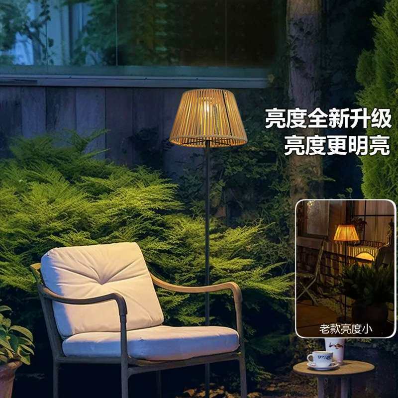 太阳能庭院户外落地灯家用可移动免打孔花园露台藤编充电照明路灯