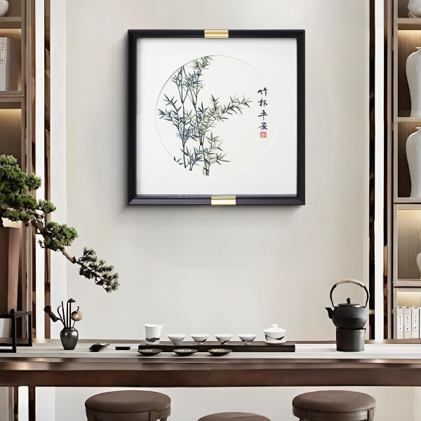 新中式竹报平安高档刺绣立