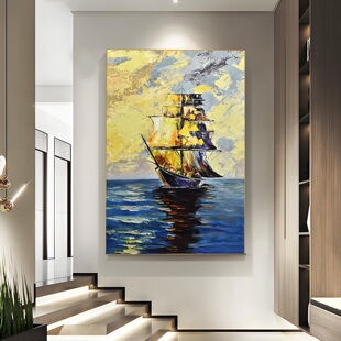 扬帆起航高级感客厅沙发背景墙卧室餐厅书房办公室壁画船80120