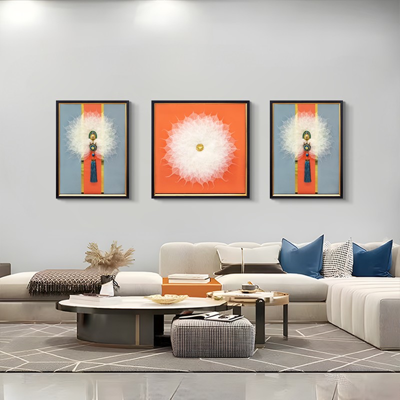 现代钢化玻璃三联画 沙发背景墙装饰画 立体实物挂画菩提叶80200图片