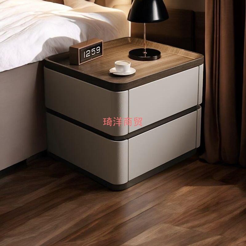 床头柜带锁简约意式极简实木收纳柜储物柜轻奢卧室床边柜